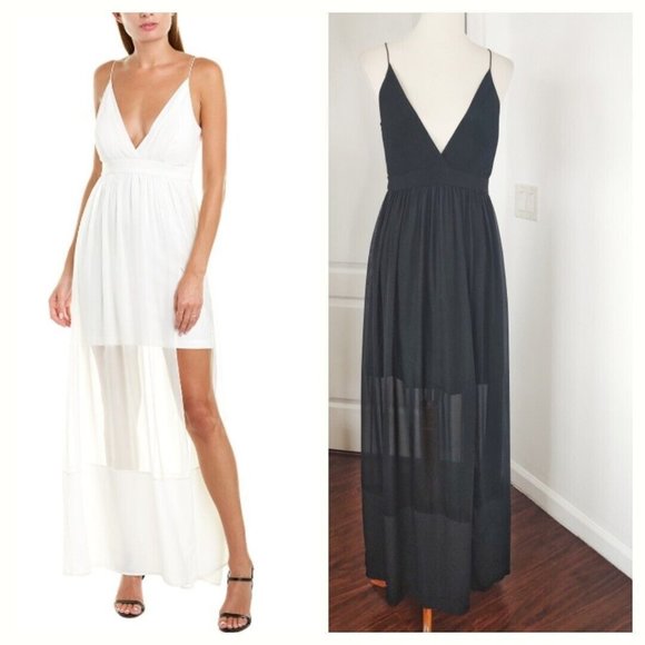 Nicole Miller Dresses & Skirts - Nicole Miller Gown Maxi Dress sz 8 Black Sheer Silk Chiffon V-Neck Slit NEW $395